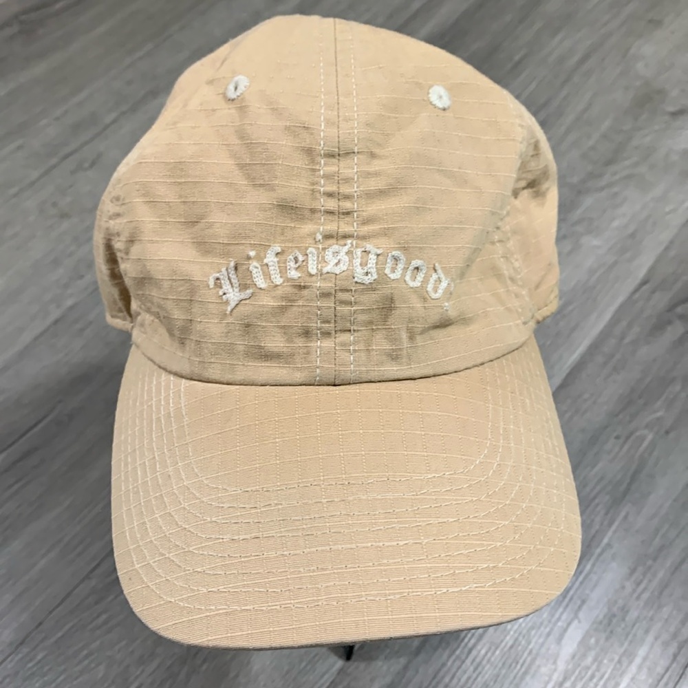 Life is Good Khaki with White Embroidery Adjustable Strap Cap 100% Cotton